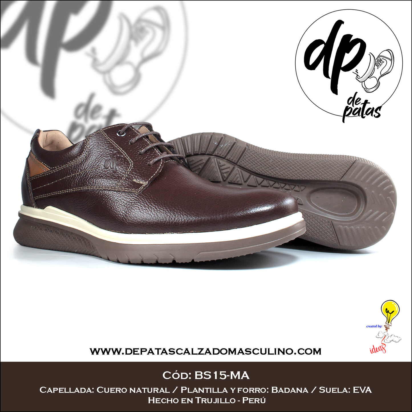Derby casual, plantilla y forro de badana, suela EVA (BS15-MA) horma exacta