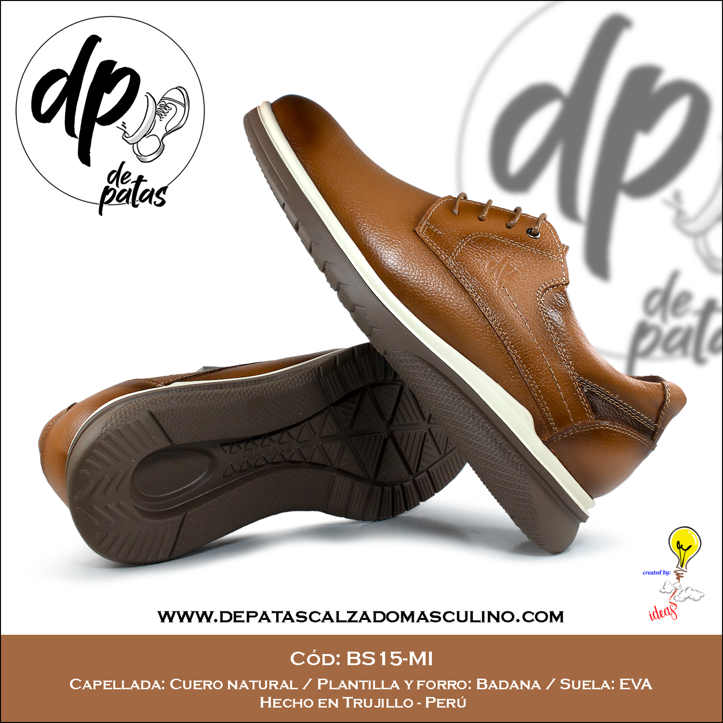 Derby casual, plantilla y forro de badana, suela EVA (BS15-MI) horma exacta