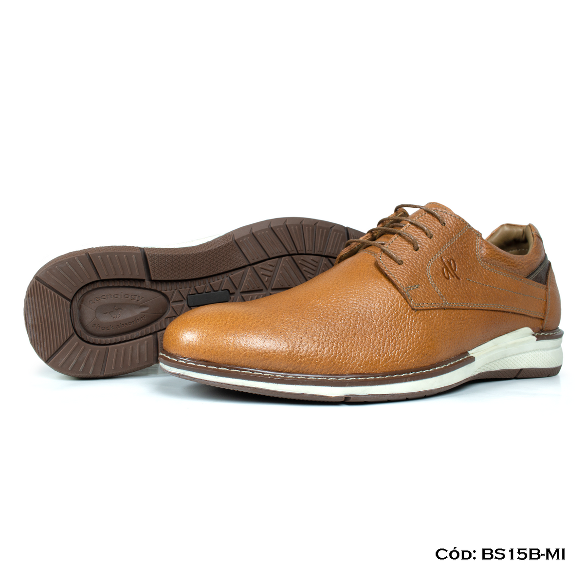(BS15B-MI) Derby Casual Cuero Lustrable Miel Suela Caucho Horma Exacta | de patas