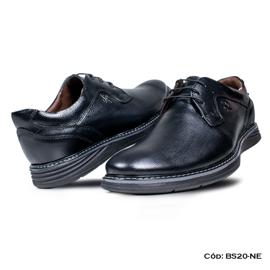 (BS20-NE) Derby Casual Cuero Lustrable Negro Suela Expanso — Horma Exacta | de patas