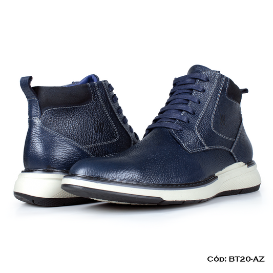 PREMIUM — Botín cuero natural azul estilo casual — Horma Grande (BT20-AZ) | De Patas