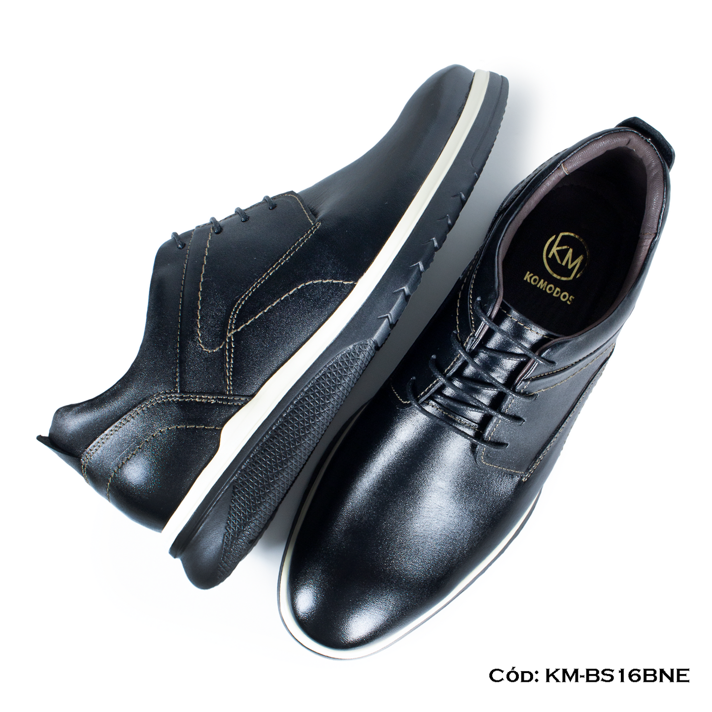 Derby Casual Cuero Natural Negro Suela Eva — Horma Exacta (KM-BS16BNE)
