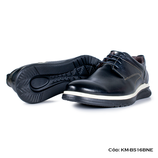 Derby Casual Cuero Natural Negro Suela Eva — Horma Exacta (KM-BS16BNE)