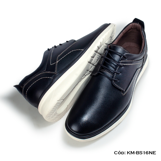 Derby Casual Cuero Natural Negro Suela Eva — Horma Exacta (KM-BS16NE)