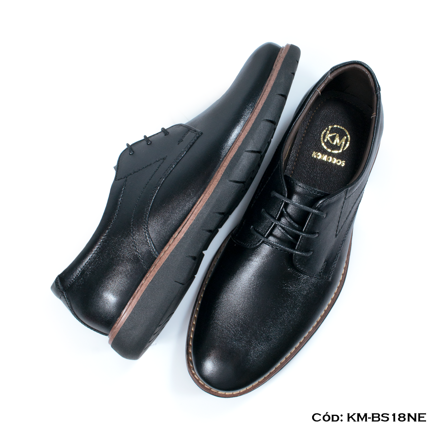Derby Casual Cuero Lustrable Negro Suela Expanso — Horma Exacta (KM-BS18NE)