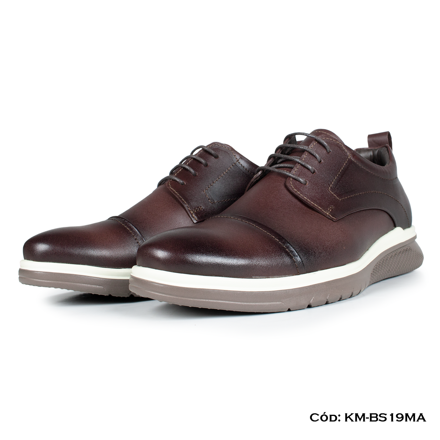Derby Casual Cuero Natural Marrón Suela Eva — Horma Exacta (KM-BS19MA)