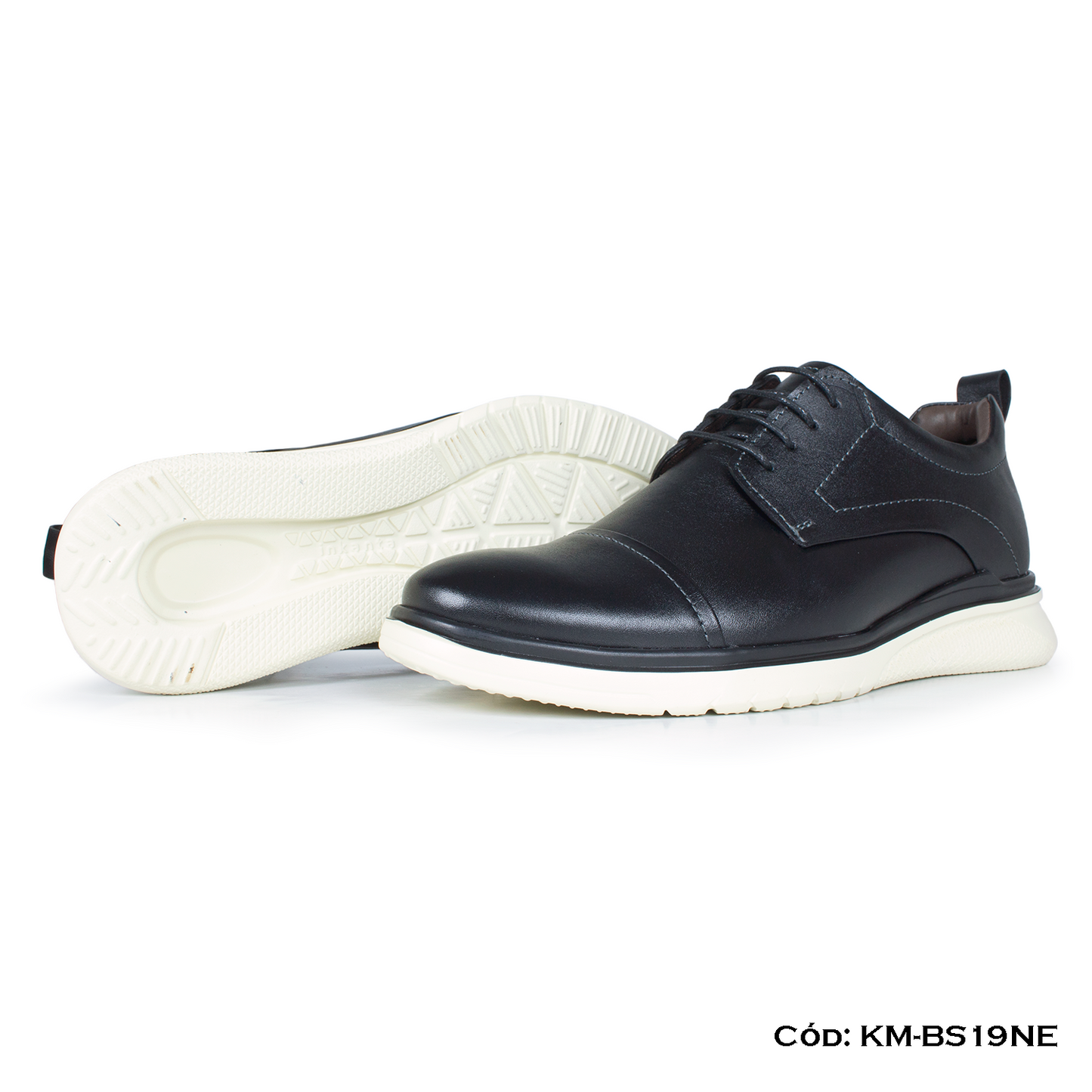 Derby Casual Cuero Natural Negro Suela Eva — Horma Exacta (KM-BS19NE)