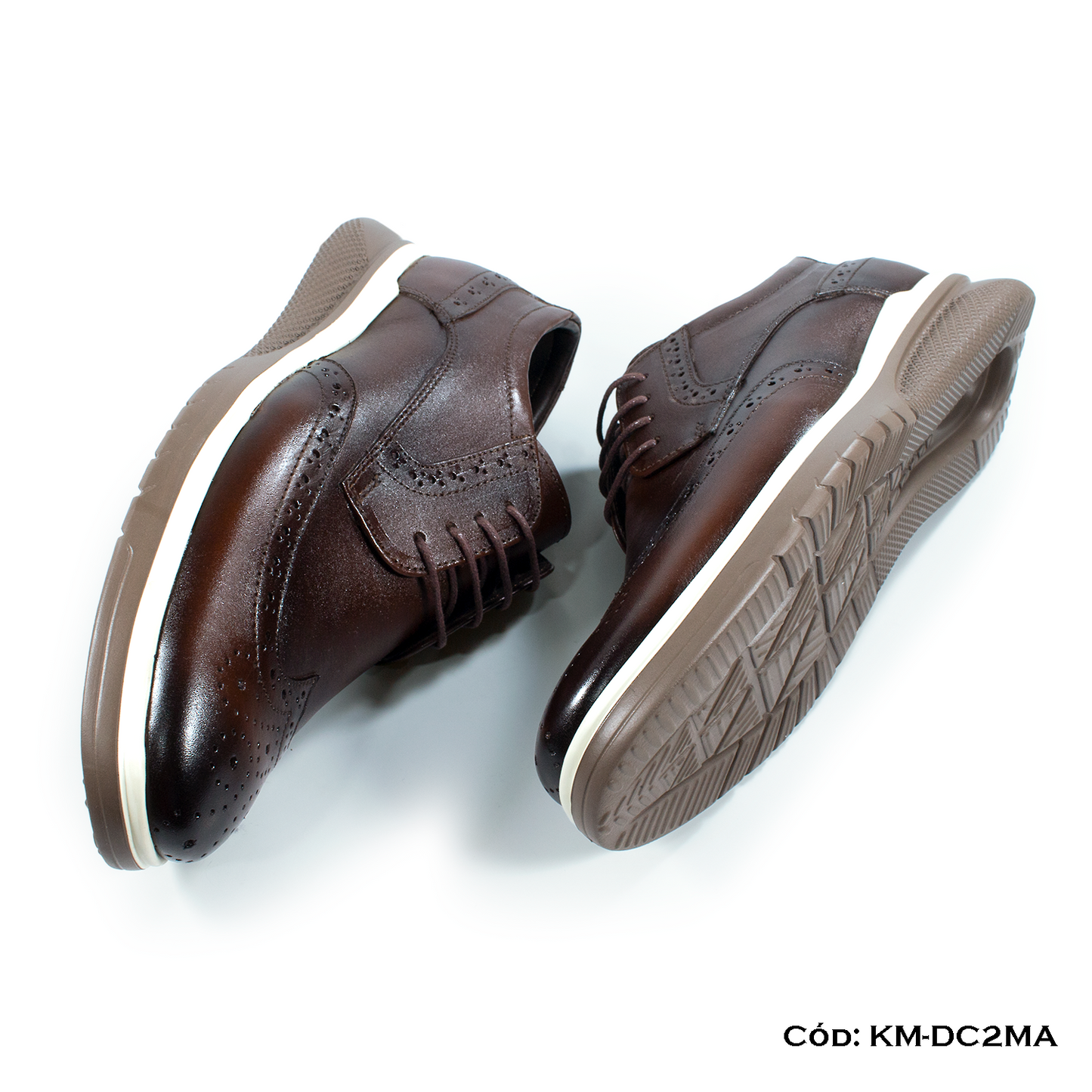 Derby Casual Cuero Lustrable Marrón Suela Eva c/Brogue — Horma Grande (KM-DC2MA)