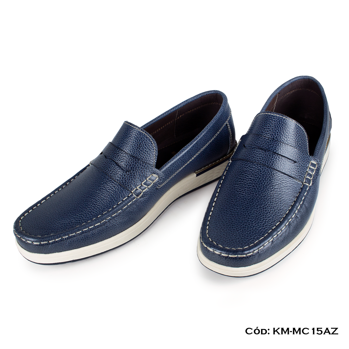 PREMIUM — Mocasín Casual Cuero Lustrable Azul Suela Caucho — Horma Exacta (KM-MC15AZ)