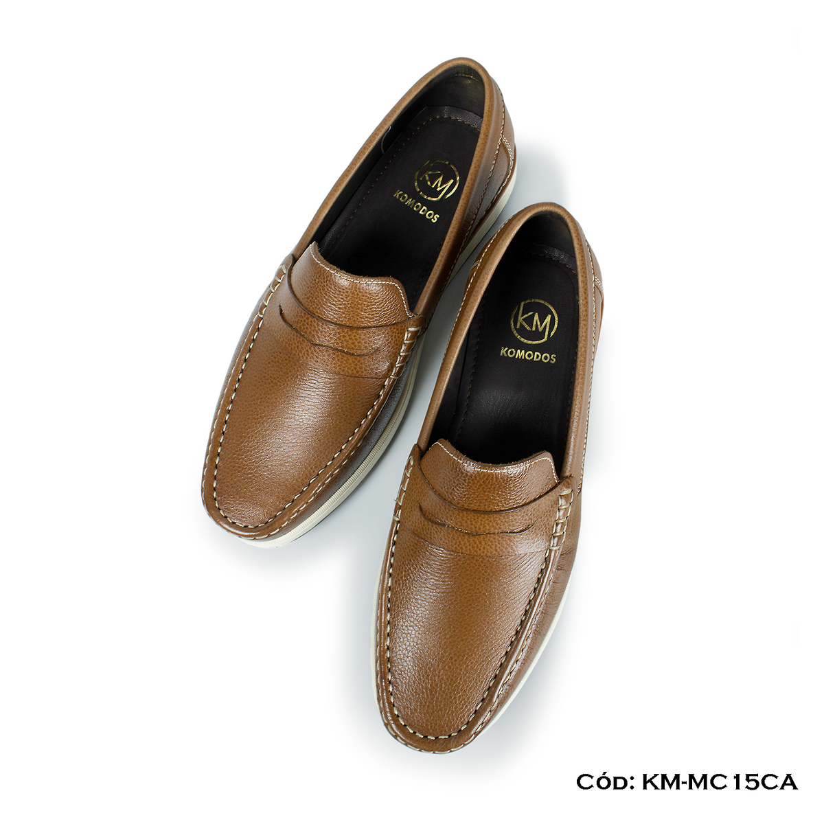 (KM-MC15CA) PREMIUM — Mocasín Casual Cuero Lustrable Camel Suela Caucho — Horma Exacta
