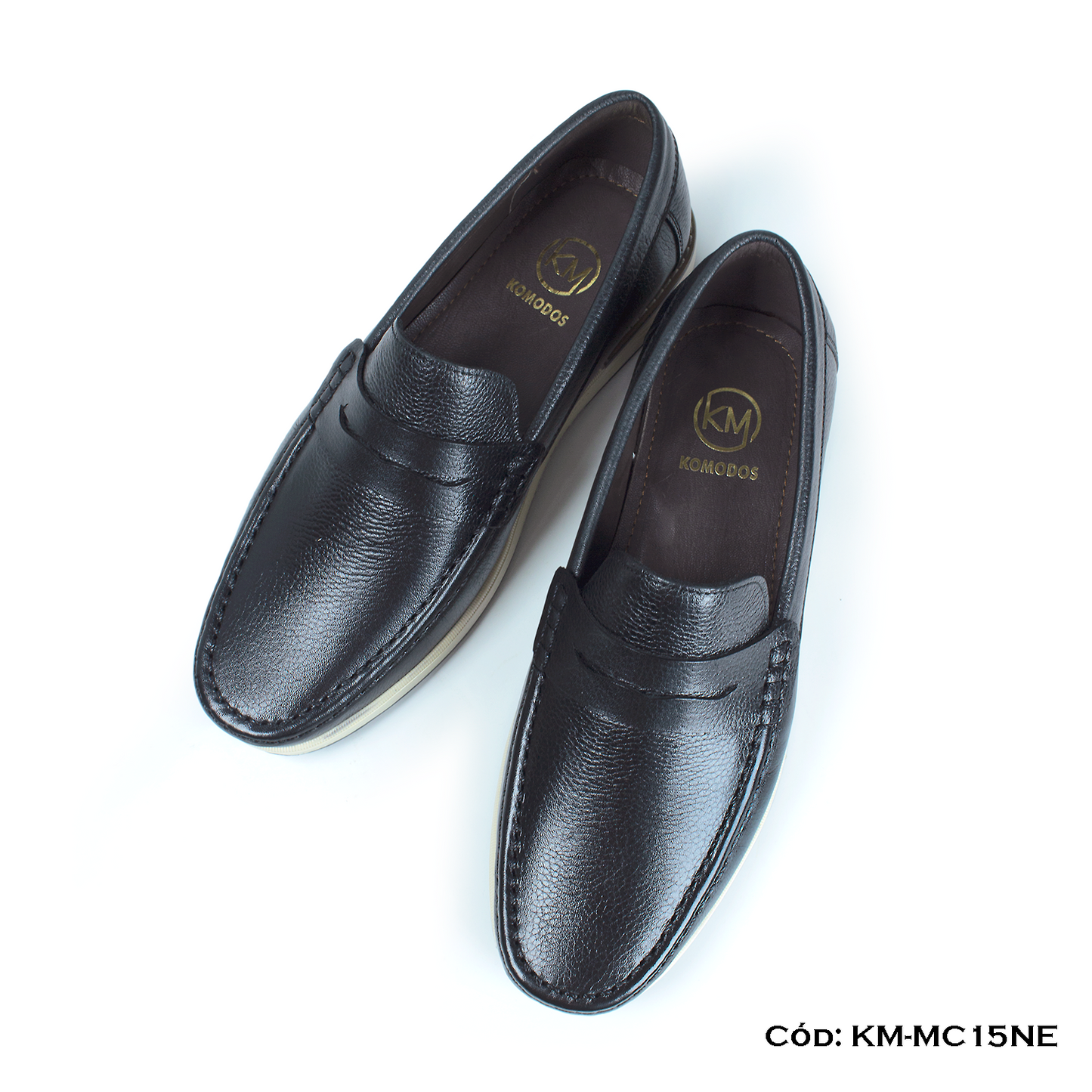 PREMIUM — Mocasín Casual Cuero Lustrable Negro Suela Caucho — Horma Exacta (KM-MC15NE)
