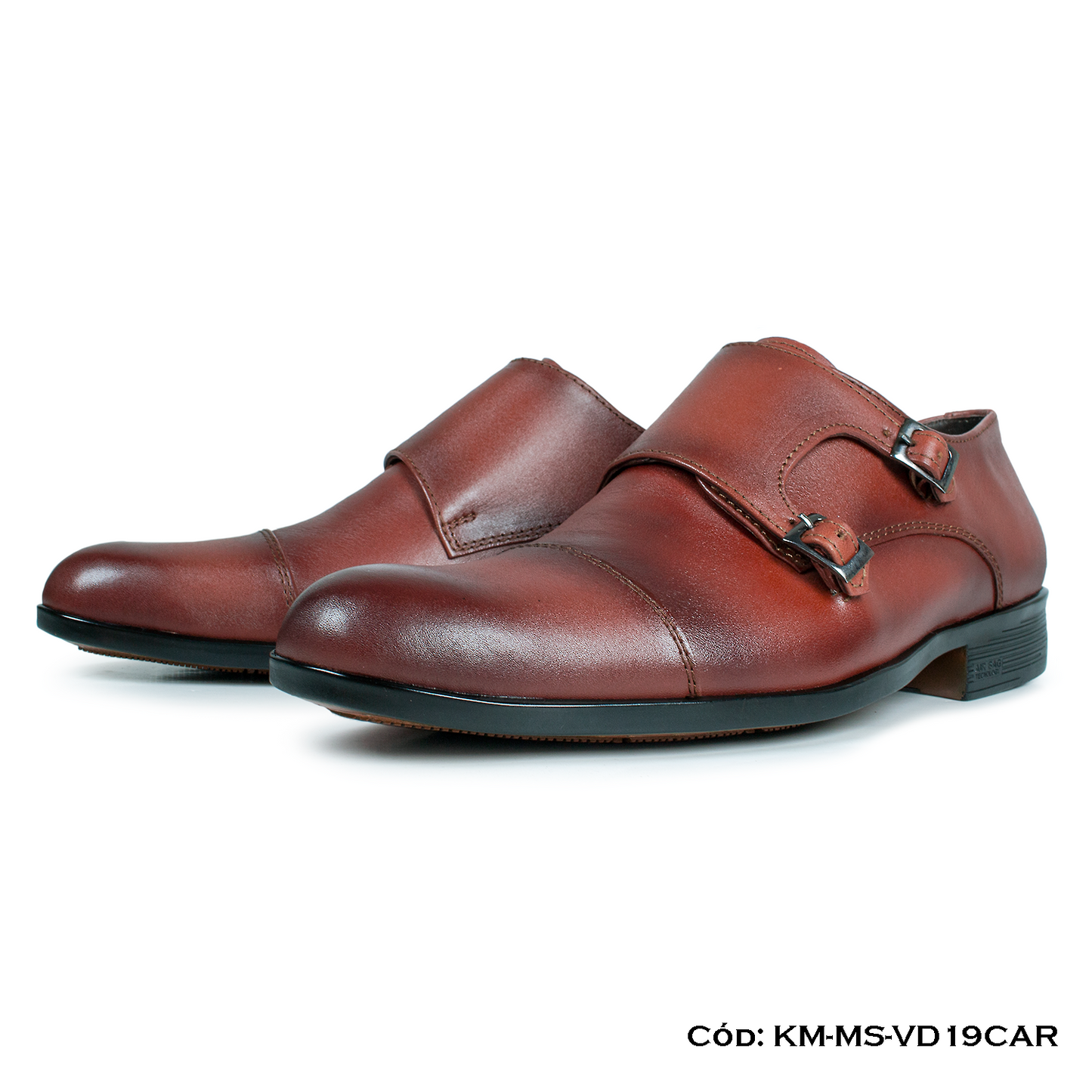 (KM-MS-VD19CAR) Monkstrap de vestir cuero Lustrable Caramelo Suela Caucho bicolor — Horma Exacta