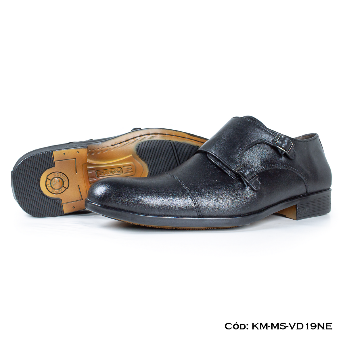 (KM-MS-VD19NE) Monkstrap de vestir cuero Lustrable Negro Suela Caucho bicolor — Horma Exacta