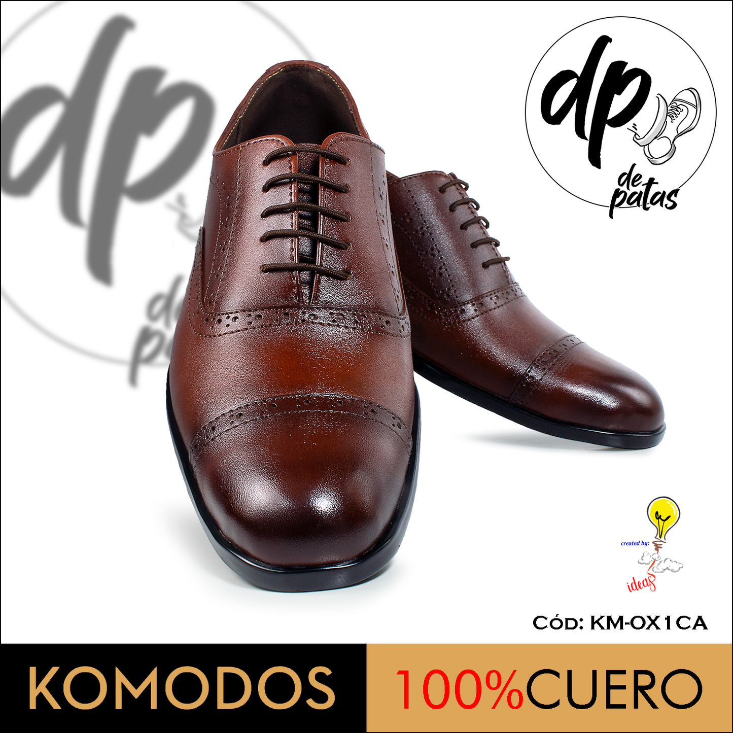 Calzado de vestir, cuero natural, estilo Oxford (KM-OX1CA) horma exacta