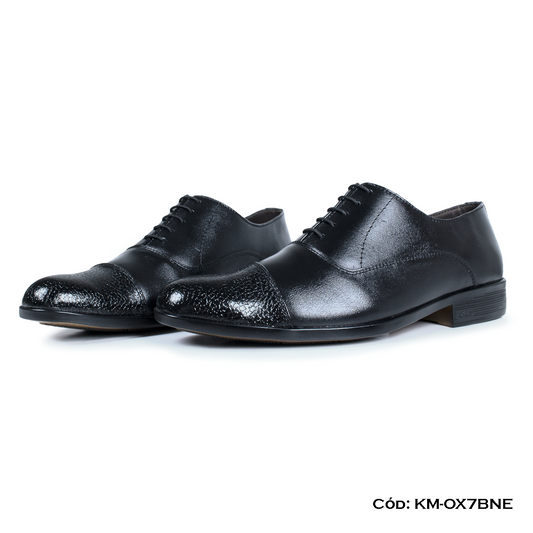 (KM-OX7BNE) Calzado de vestir, estilo Oxford, cuero natural, negro, horma exacta | de patas
