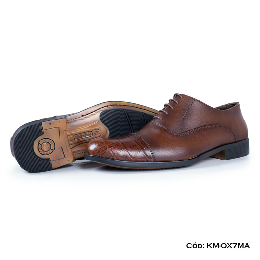 (KM-OX7MA) Calzado de vestir, estilo Oxford, cuero natural, marrón, horma exacta | de patas