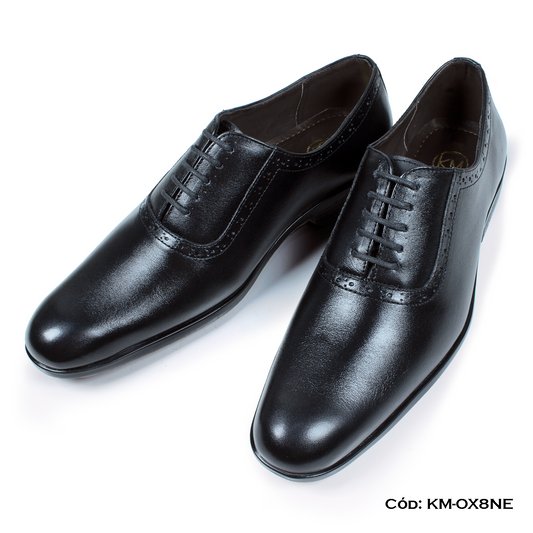 (KM-OX8NE) Calzado de vestir, estilo Oxford, cuero natural, negro, horma exacta | de patas