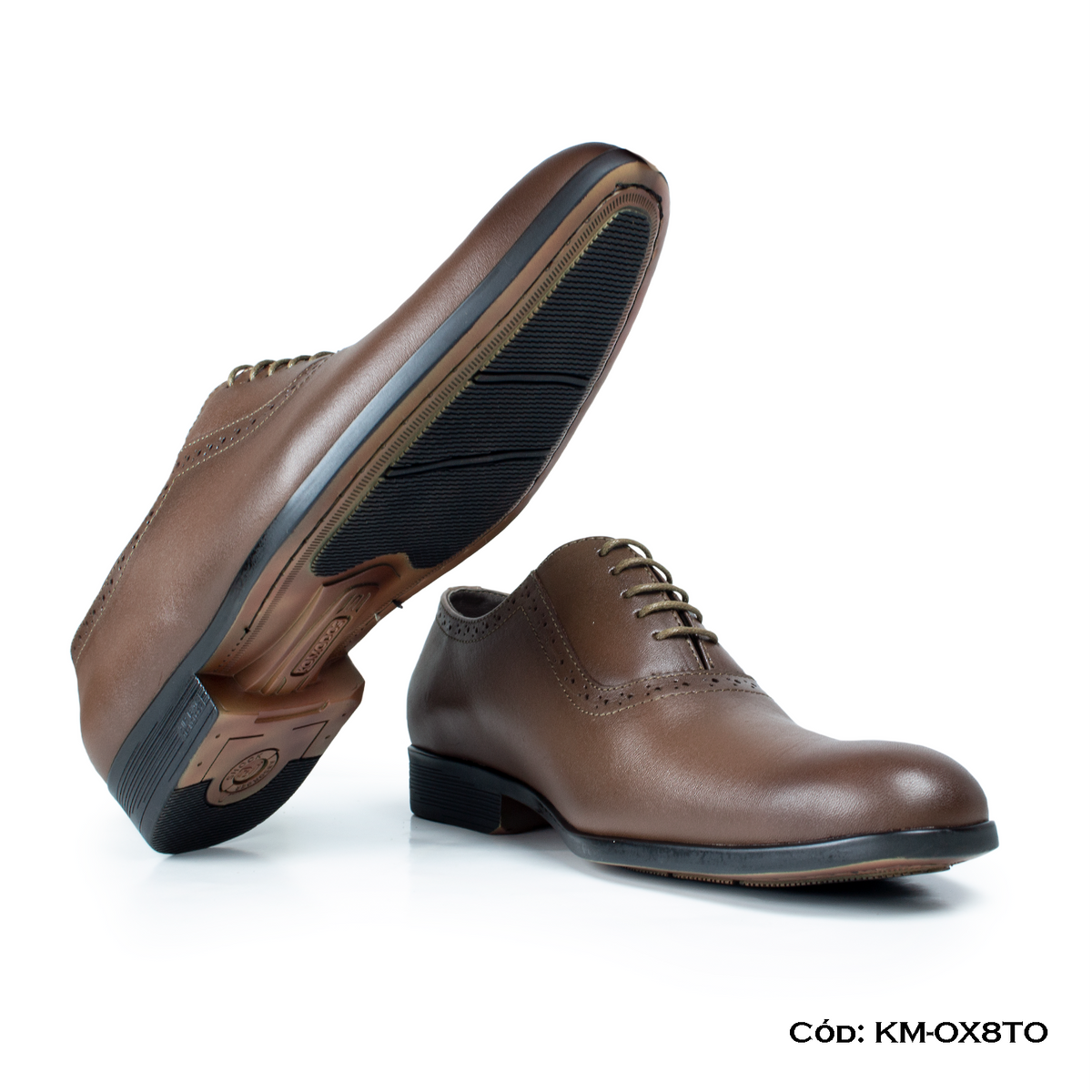 (KM-OX8TO) Calzado de vestir, estilo Oxford, cuero natural, toffee, horma exacta