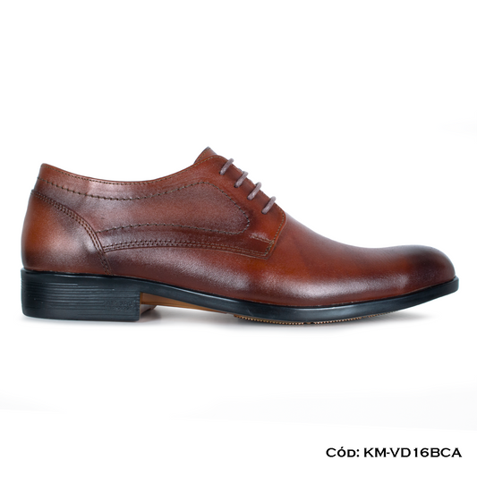 Derby Cuero Lustrable Caramelo Suela Caucho Bicolor — Horma Exacta (KM-VD16BCA)