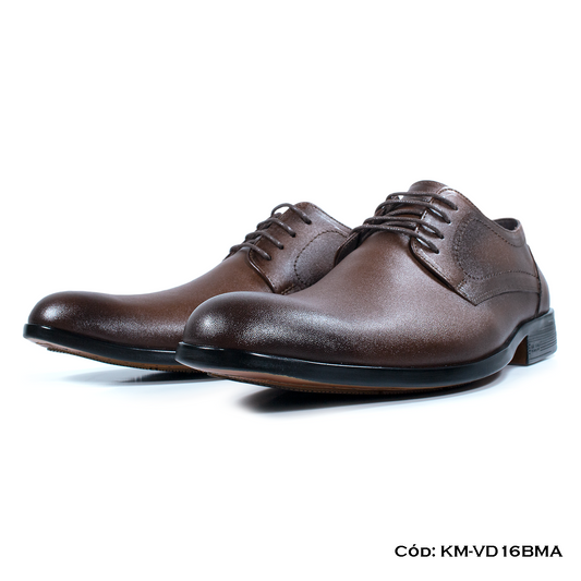 Derby Cuero Lustrable Marrón Suela Caucho Bicolor — Horma Exacta (KM-VD16BMA)