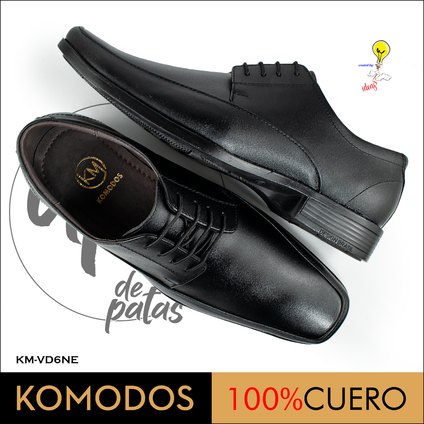 Derby Cuero Lustrable Negro — Horma Grande (KM-VD6NE)