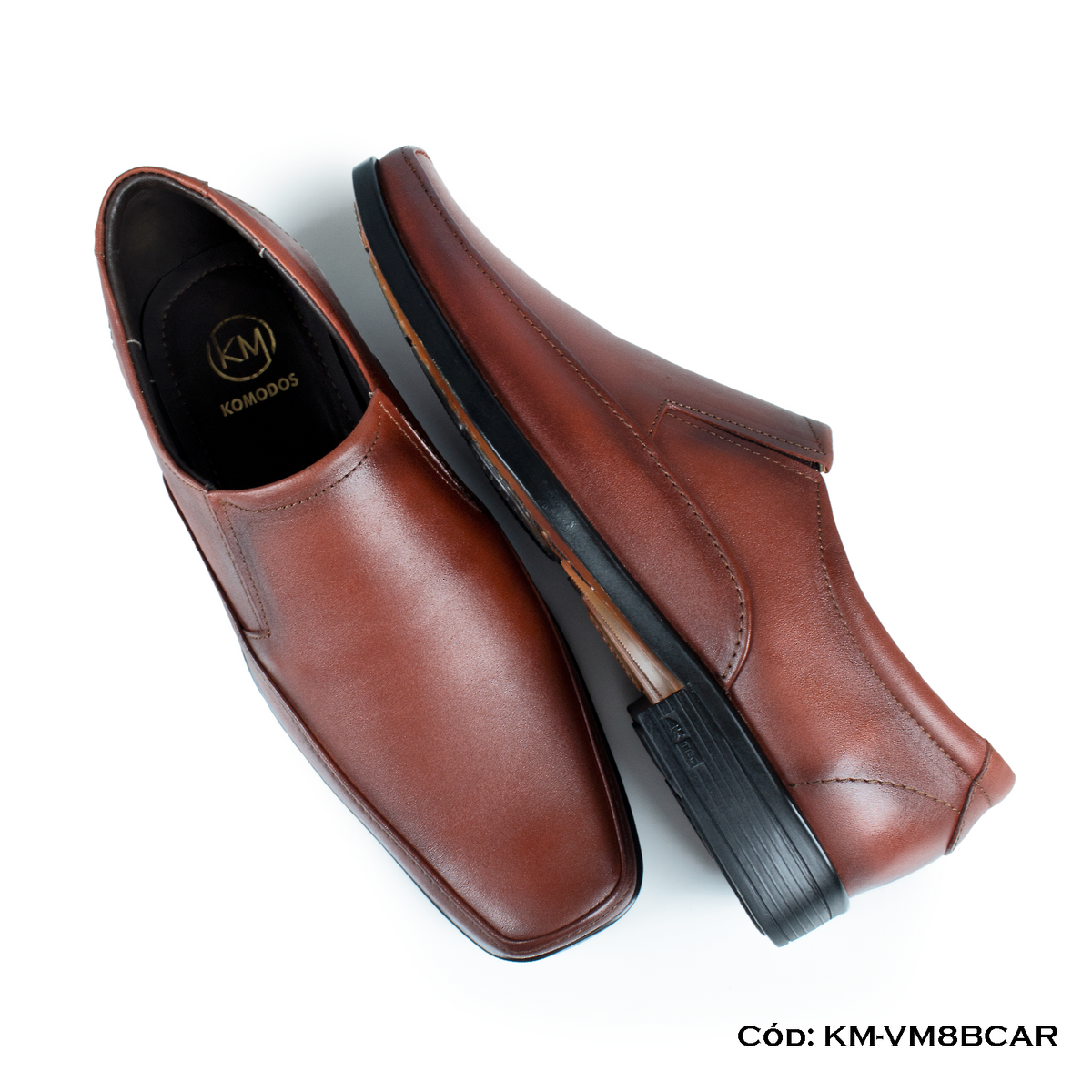 (KM-VM8BCAR) Mocasín Cuero Lustrable Caramelo Suela Caucho Bicolor — Horma Grande | de patas
