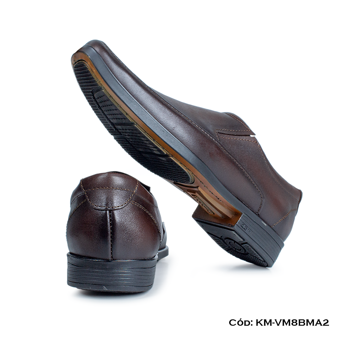 (KM-VM8BMA2) Mocasín Cuero Lustrable Marrón Suela Caucho Bicolor — Horma Grande | de patas