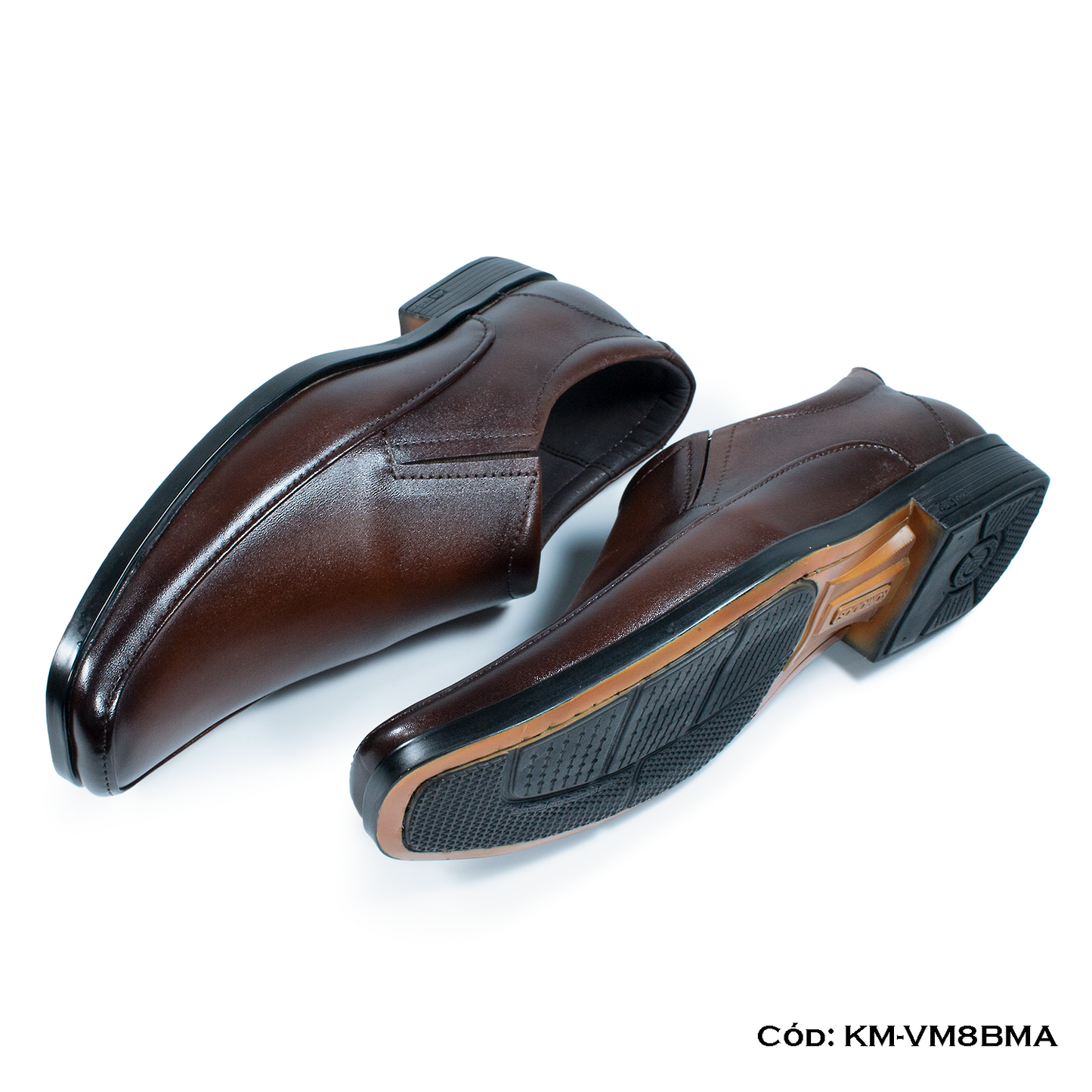 Mocasín Cuero Lustrable Marrón Suela Caucho Bicolor — Horma Grande (KM-VM8BMA)