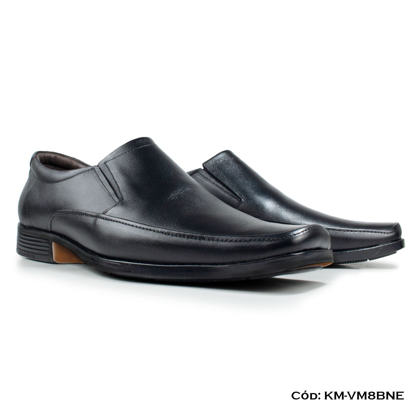 Mocasín Cuero Lustrable Negro Suela Caucho Bicolor — Horma Grande (KM-VM8BNE)