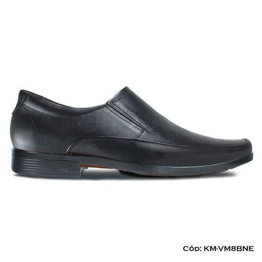 Mocasín Cuero Lustrable Negro Suela Caucho Bicolor — Horma Grande (KM-VM8BNE)