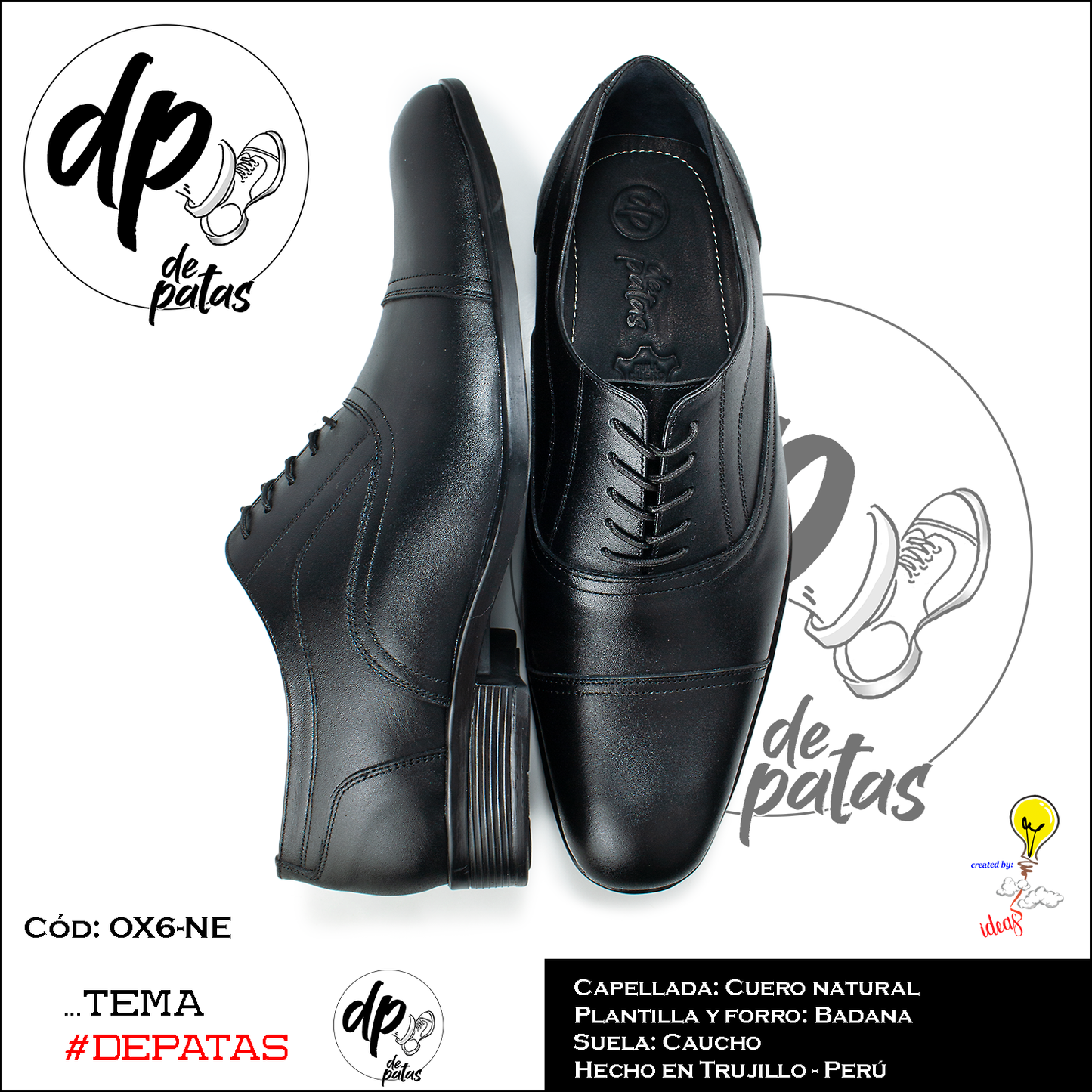 Oxford full cuero/badana, suela de caucho (OX6-NE) horma exacta