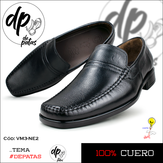 Mocasín de vestir, full cuero, suela de caucho (VM3-NE2) horma grande