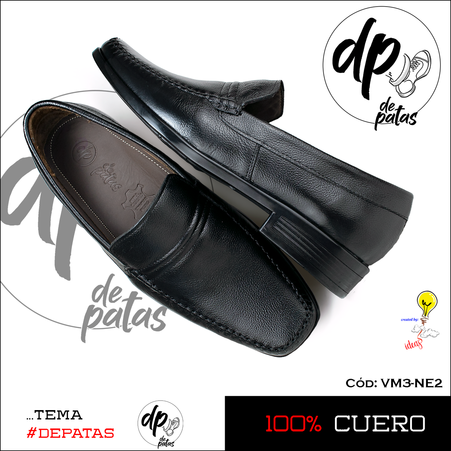 Mocasín de vestir, full cuero, suela de caucho (VM3-NE2) horma grande