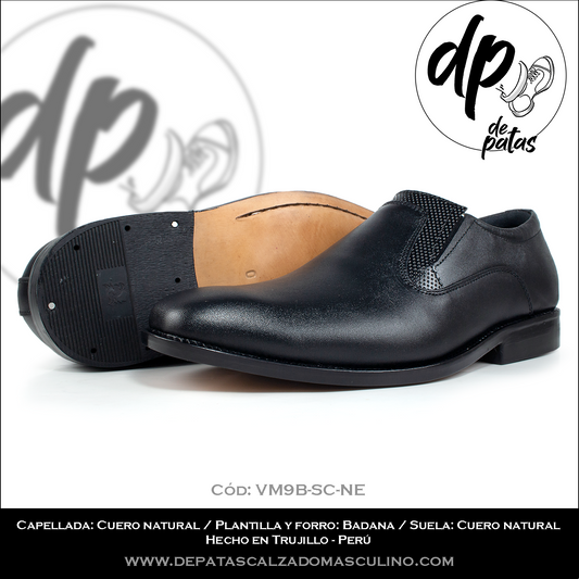 Mocasín de vestir full cuero/badana y suela de cuero (VM9B-SC-NE) horma grande