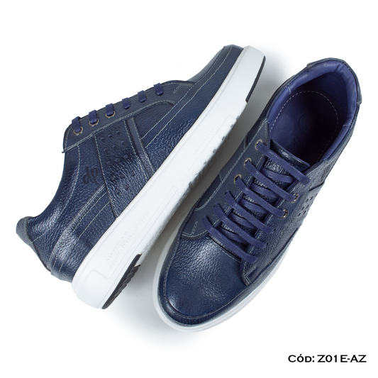(Z01E-AZ) Zapatilla azul de cuero para hombre, urbano, full badana, suela EVA, horma exacta | de patas