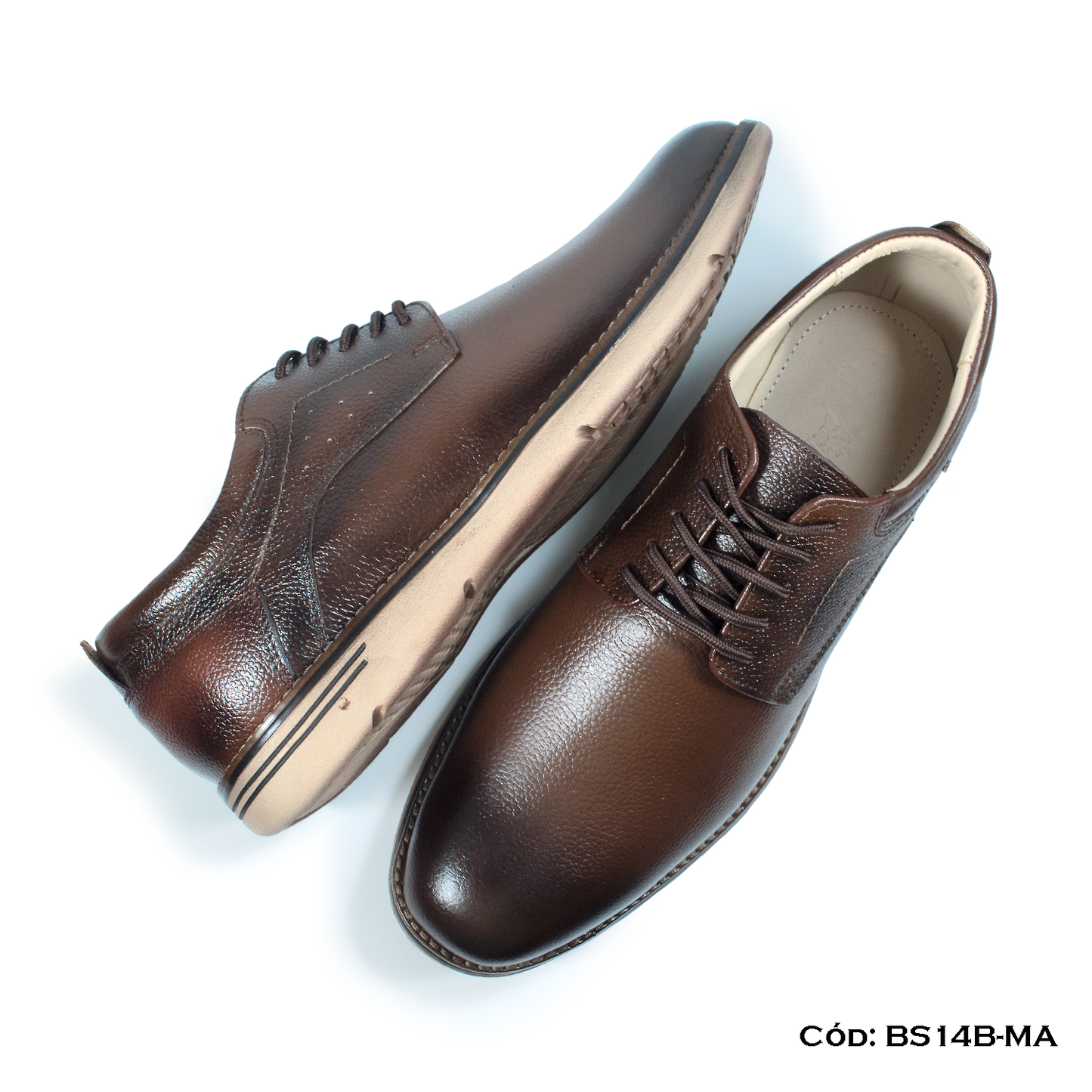 Derby Casual Cuero Lustrable Marrón Suela Expanso — Horma Exacta (BS14B-MA)