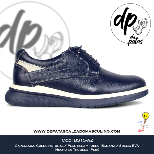 Derby casual, plantilla y forro de badana, suela EVA (BS15-AZ) horma exacta