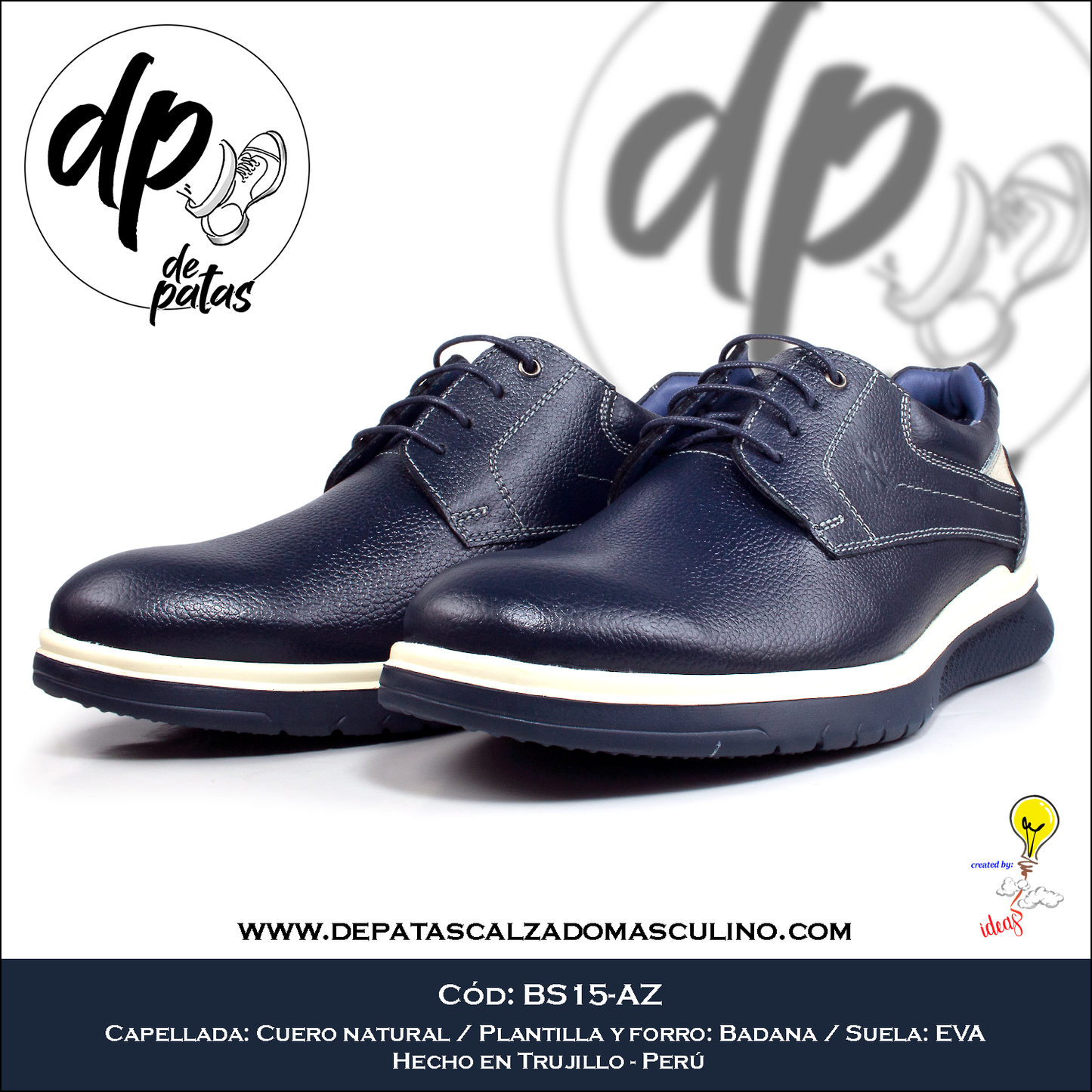 Derby casual, plantilla y forro de badana, suela EVA (BS15-AZ) horma exacta