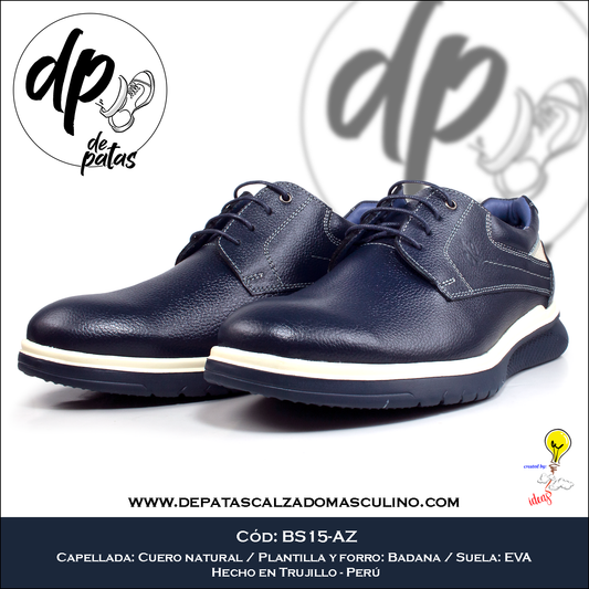 Derby casual, plantilla y forro de badana, suela EVA (BS15-AZ) horma exacta