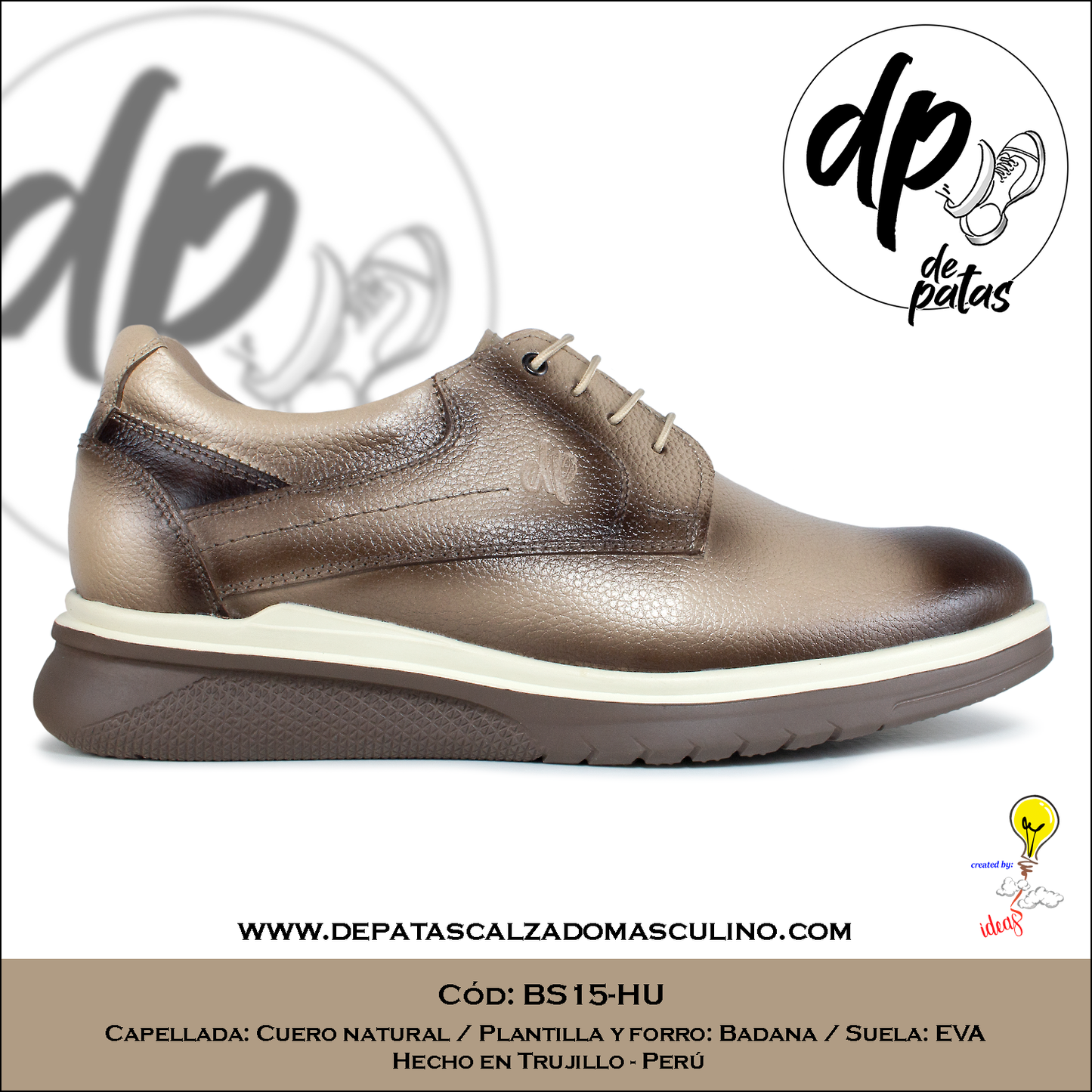 Derby casual, plantilla y forro de badana, suela EVA (BS15-HU) horma exacta