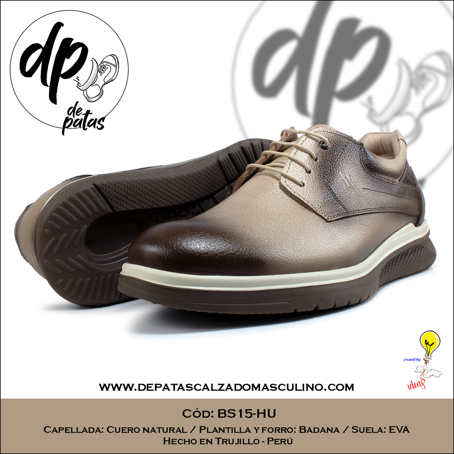 Derby casual, plantilla y forro de badana, suela EVA (BS15-HU) horma exacta