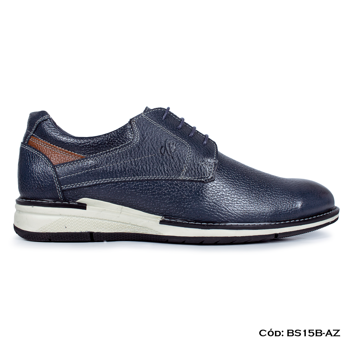(BS15B-AZ) Derby Casual Cuero Lustrable Azul Suela Caucho — Horma Exacta