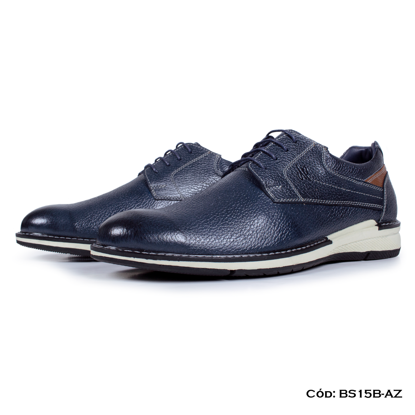 (BS15B-AZ) Derby Casual Cuero Lustrable Azul Suela Caucho — Horma Exacta