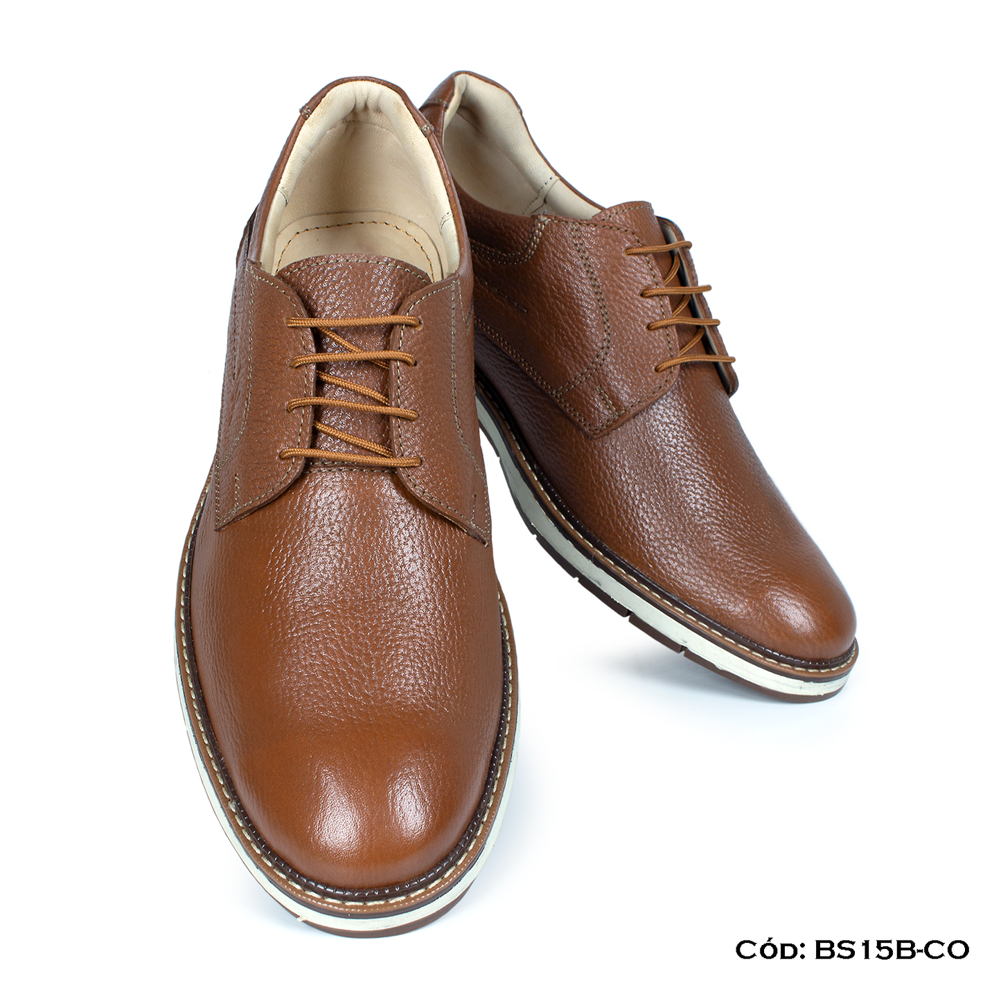 Derby Casual Cuero Lustrable Cobre Suela Caucho— Horma Exacta (BS15B-CO)