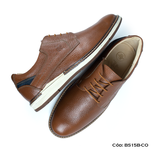 Derby Casual Cuero Lustrable Cobre Suela Caucho— Horma Exacta (BS15B-CO)