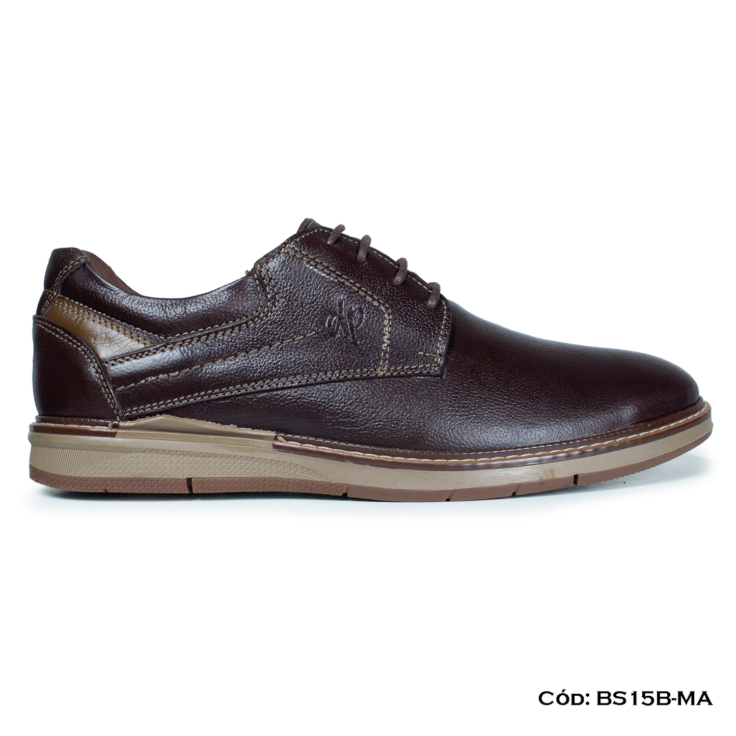 Derby Casual Cuero Lustrable Marrón Suela Caucho— Horma Exacta (BS15B-MA)