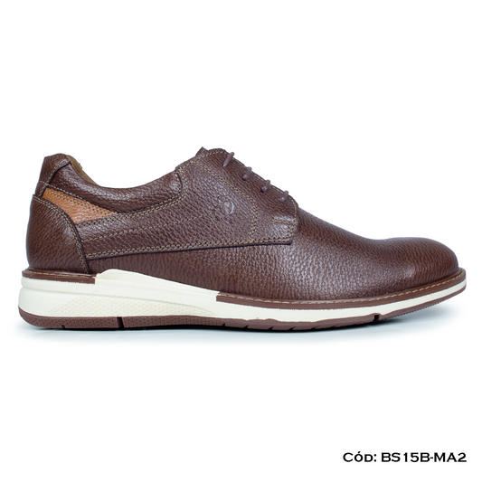 (BS15B-MA2) Derby Casual Cuero Lustrable Marrón Suela Caucho — Horma Exacta