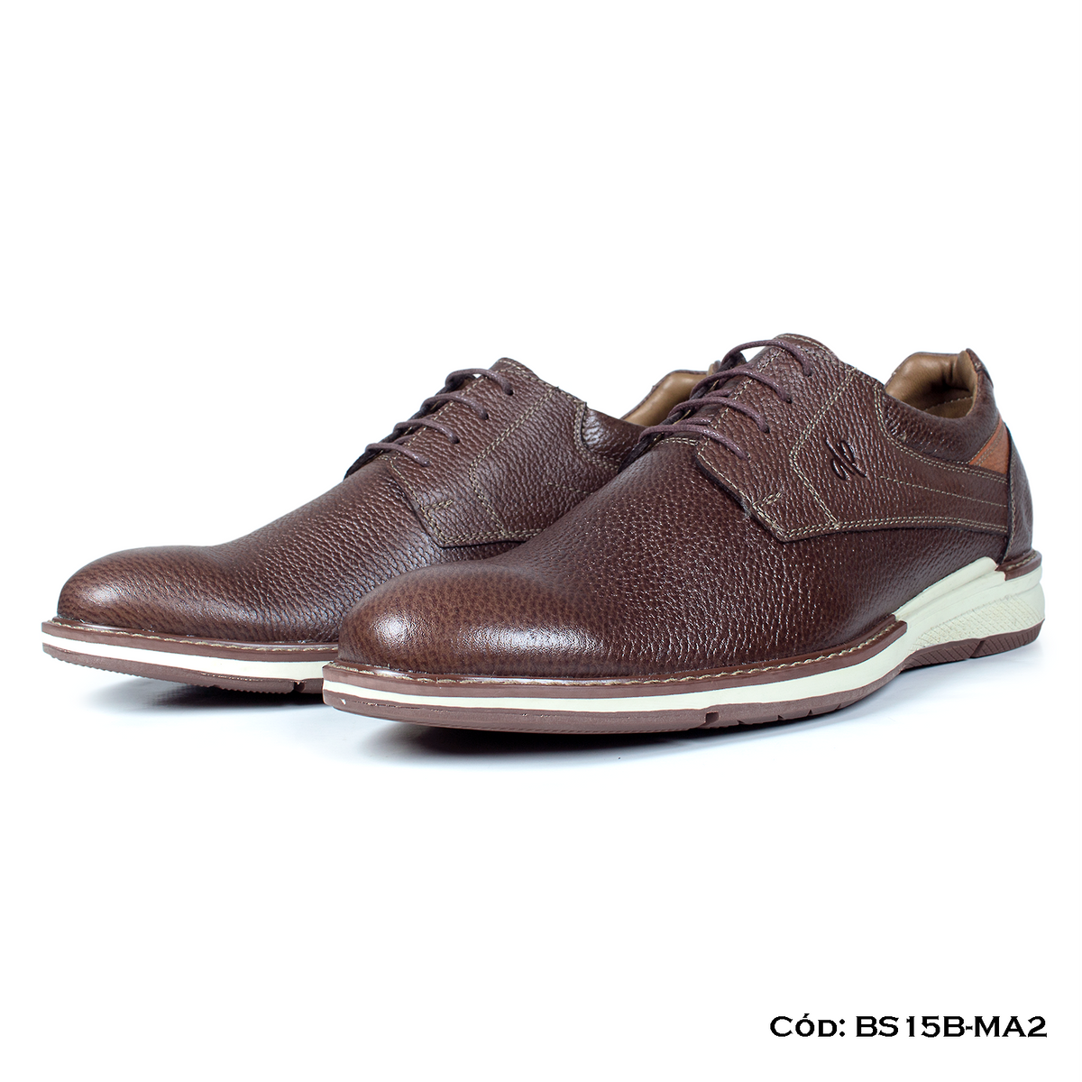 (BS15B-MA2) Derby Casual Cuero Lustrable Marrón Suela Caucho — Horma Exacta