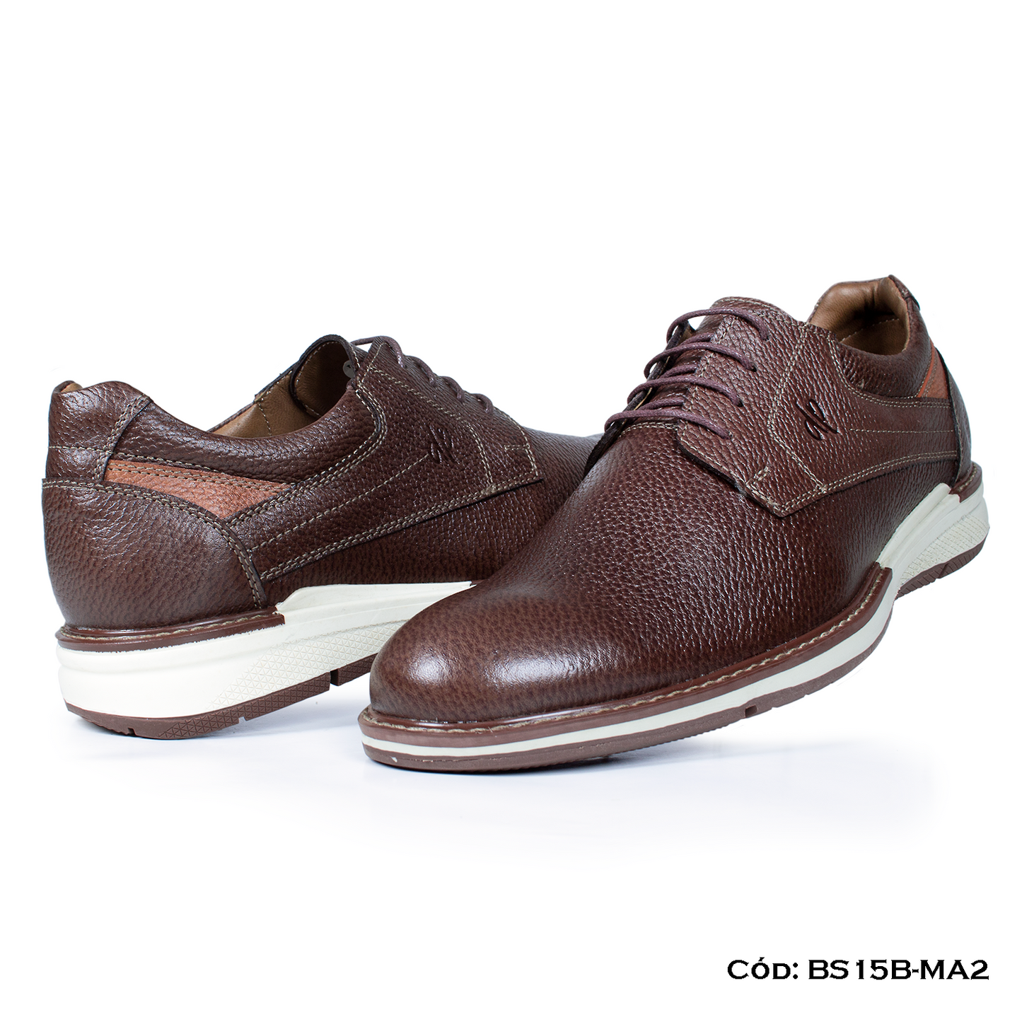 (BS15B-MA2) Derby Casual Cuero Lustrable Marrón Suela Caucho — Horma Exacta