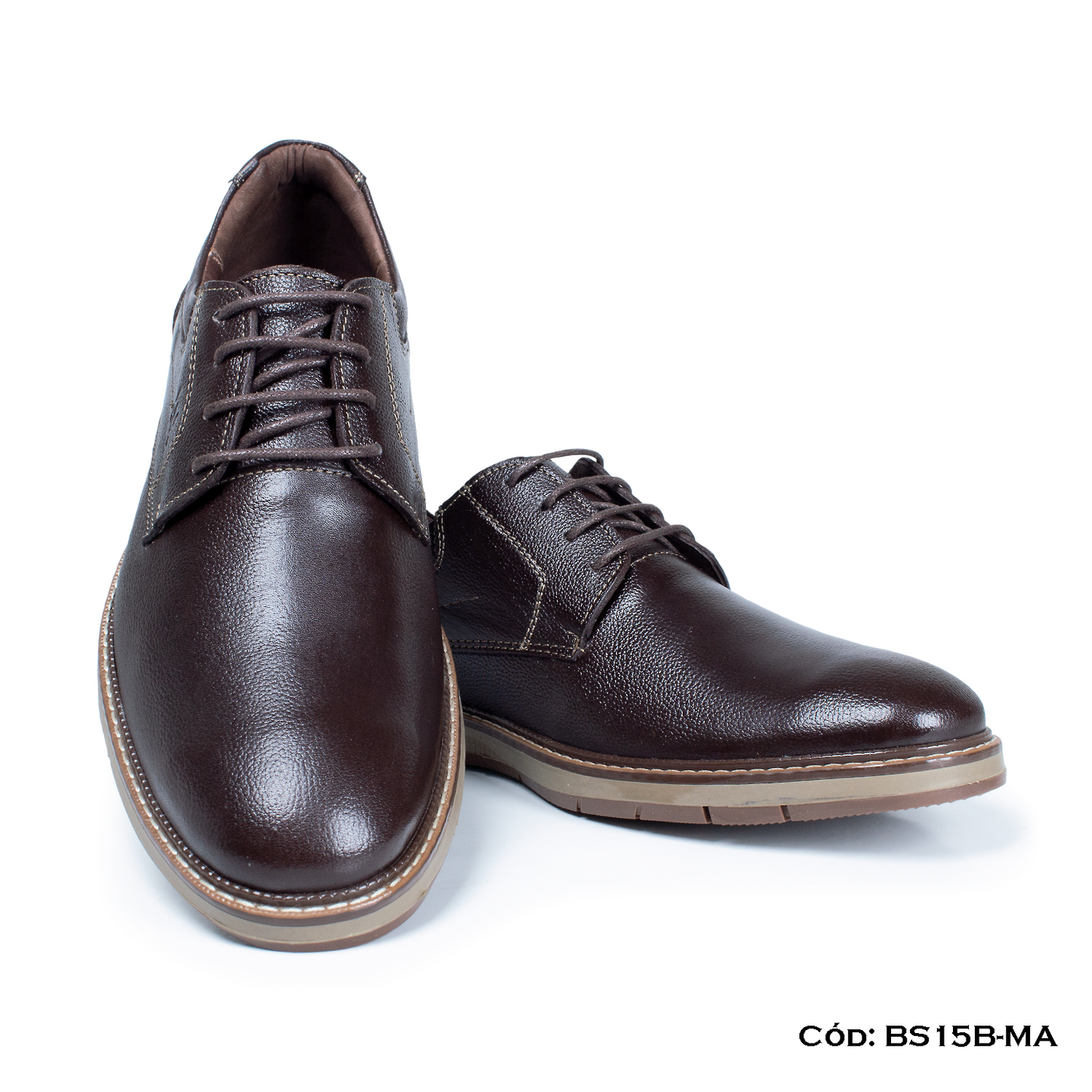 Derby Casual Cuero Lustrable Marrón Suela Caucho— Horma Exacta (BS15B-MA)